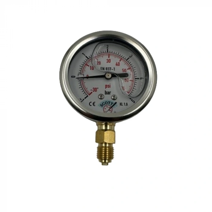 Manometre Gliserinli Alttan Çıkışlı Q63 - 0 - 1 + 5 Bar 1/4