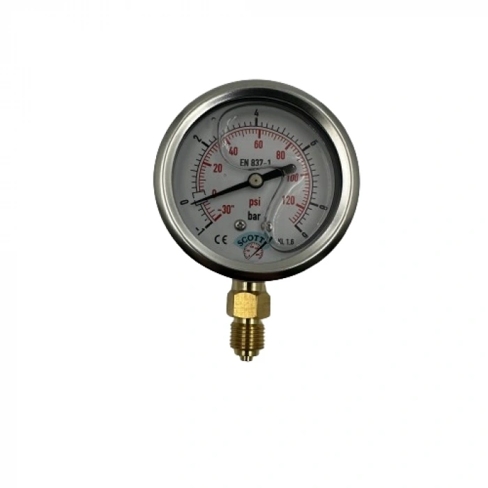 Manometre Gliserinli Alttan Çıkışlı Q63 - 0 - 1 + 9 Bar 1/4