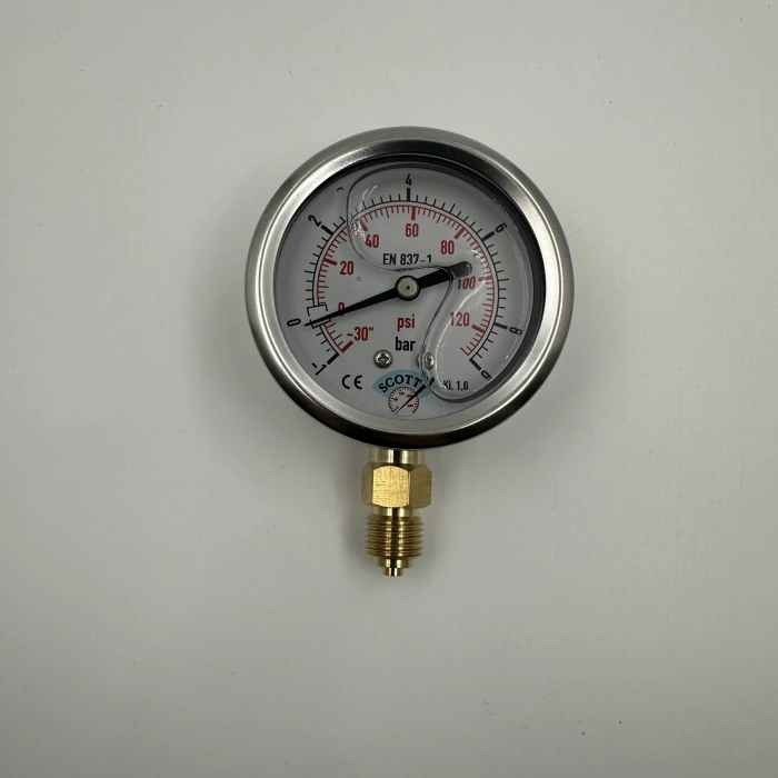 Manometre Gliserinli Alttan Çıkışlı Q63 - 0 - 1 + 9 Bar 1/4