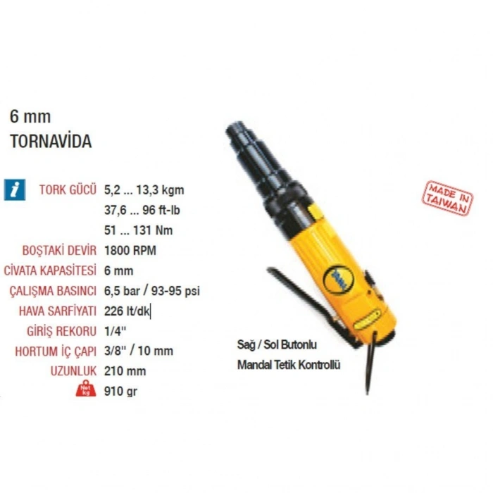 Düz Havalı Tornavida Tip Vidalama 6mm B Tipi