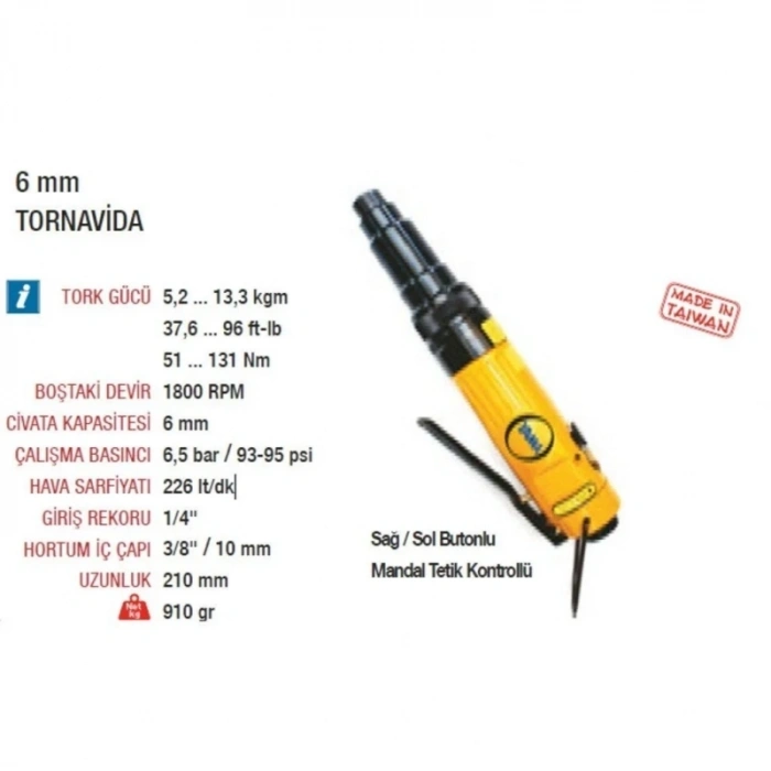 Düz Havalı Tornavida Tip Vidalama 6mm B Tipi