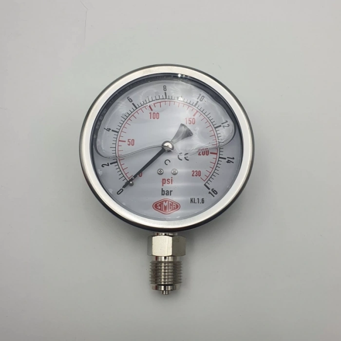 Manometre Gliserinli Alttan Çıkışlı Q100 - 0 - 16 Bar 1/2