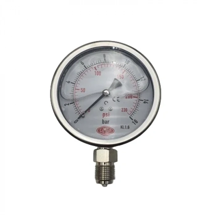 Manometre Gliserinli Alttan Çıkışlı Q100 - 0 - 16 Bar 1/2