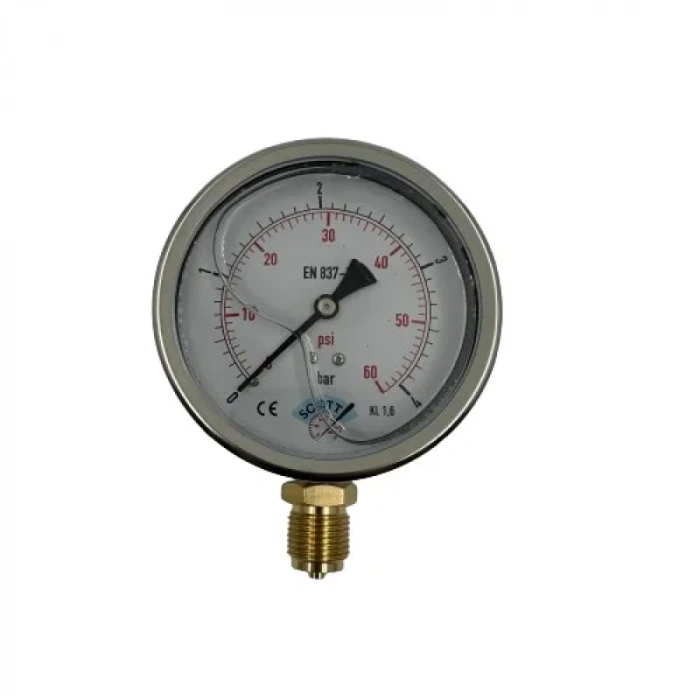 Manometre Gliserinli Alttan Çıkışlı Q100 - 0 - 4 Bar 1/2