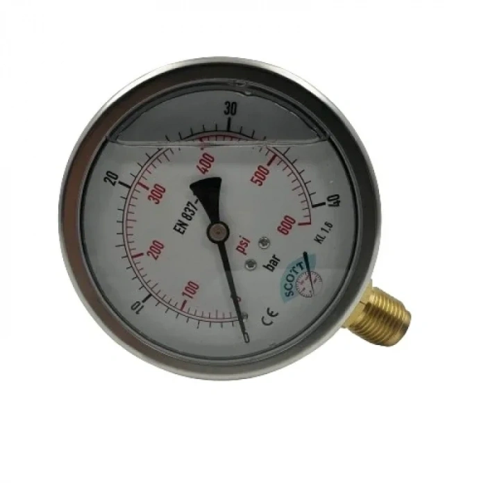Manometre Gliserinli Alttan Çıkışlı Q100 - 0 - 40 Bar 1/2