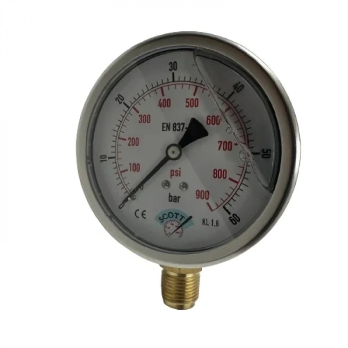Manometre Gliserinli Alttan Çıkışlı Q100 - 0 - 60 Bar 1/2