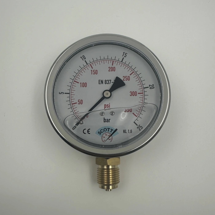 Manometre Gliserinli Alttan Çıkışlı Q100 - 0 - 25 Bar 1/2
