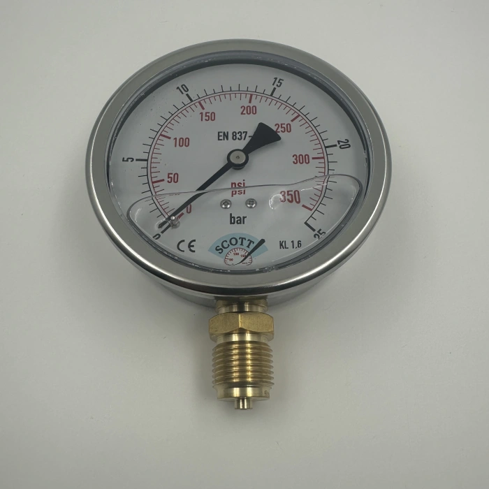 Manometre Gliserinli Alttan Çıkışlı Q100 - 0 - 25 Bar 1/2