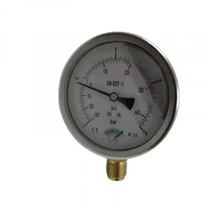 Manometre Gliserinli Alttan Çıkışlı Q100 - 0 - 1 + 3 Bar 1/2