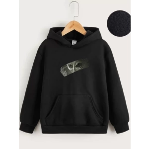 Çocuk Unisex Kapüşonlu Uzaylı Baskılı Sweatshirt - Siyah