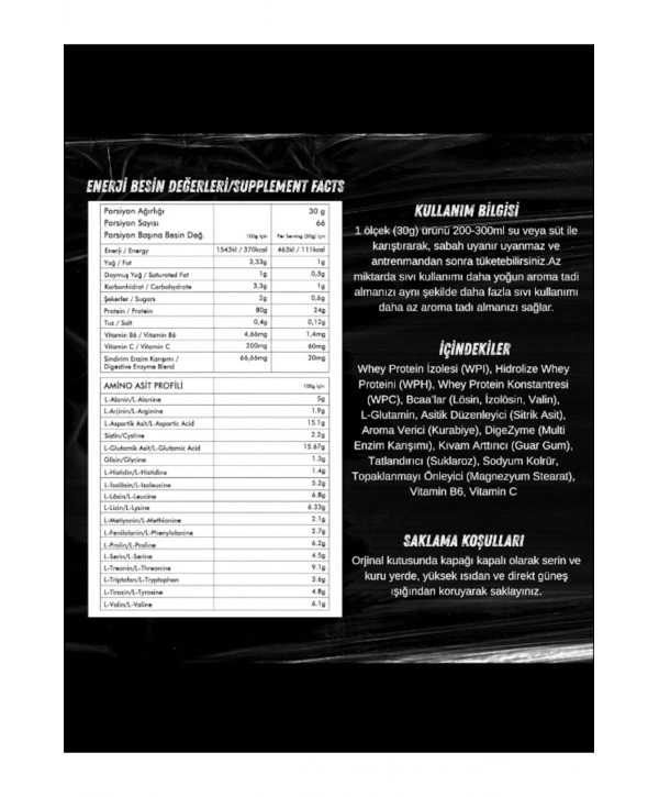 Isolate Whey Protein 2000 Gr 66 Servis Kurabiye
