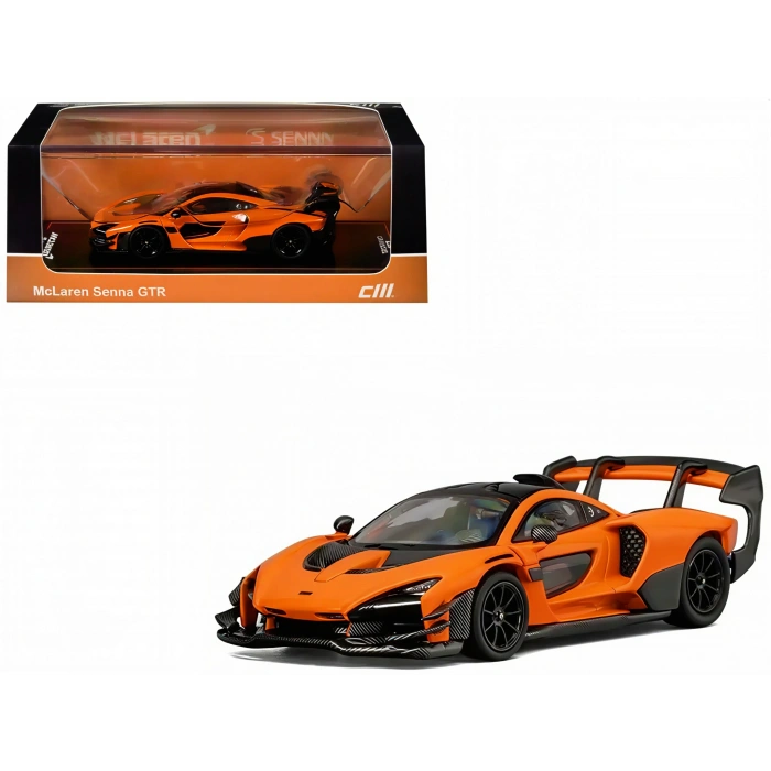 CM Model 1/64 McLaren Senna GTR Orange Metallic with Carbon Hood and Black Top