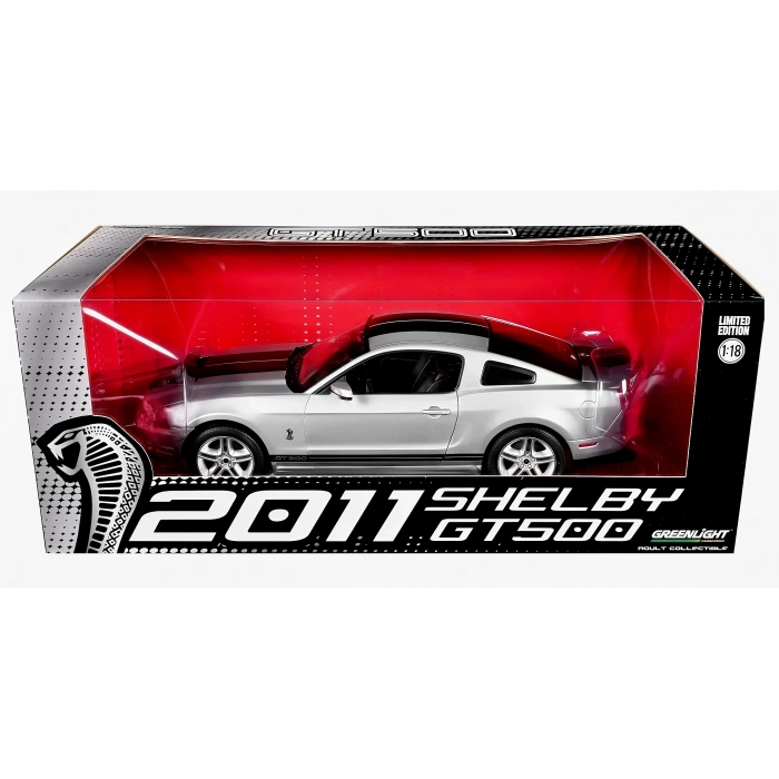GreeLight 1/18 2011 Shelby GT500 - Ingot Silver with Black Stripes