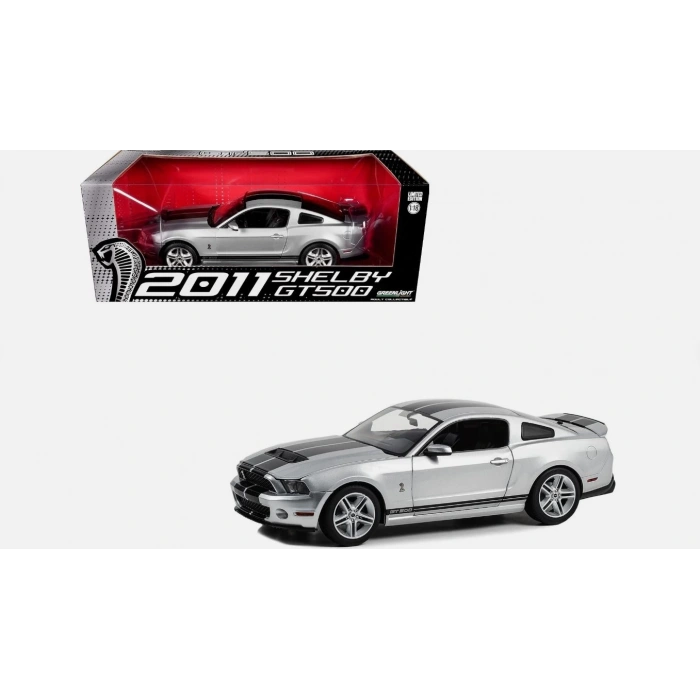GreeLight 1/18 2011 Shelby GT500 - Ingot Silver with Black Stripes