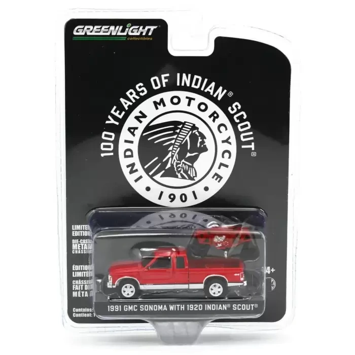 Greenlight 1/64 1991 GMC Sonoma With 1920 India Scout , Indian Motorcycle