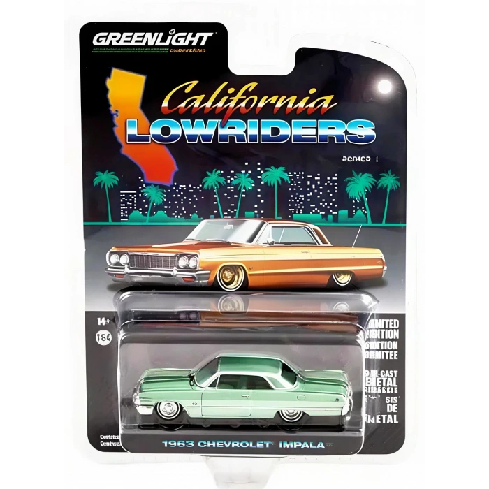 Greenlight 1/64 California Lowriders Series 1 - 1963 Chevrolet Impala Lowrider - Custom Light Green Solid Pack