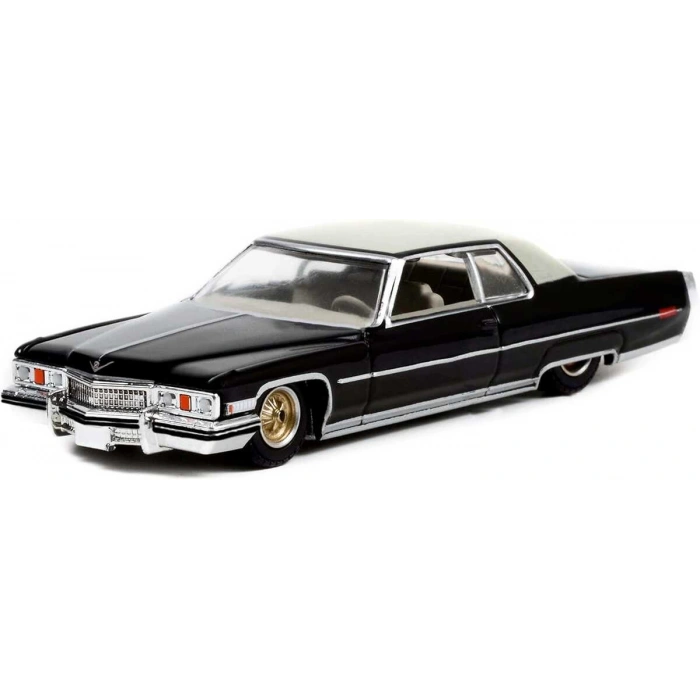 Greenlight 1/64 California Lowriders Series 1 - 1973 Cadillac Coupe deVille - Black with Gold Wheels Solid Pack 63010-E