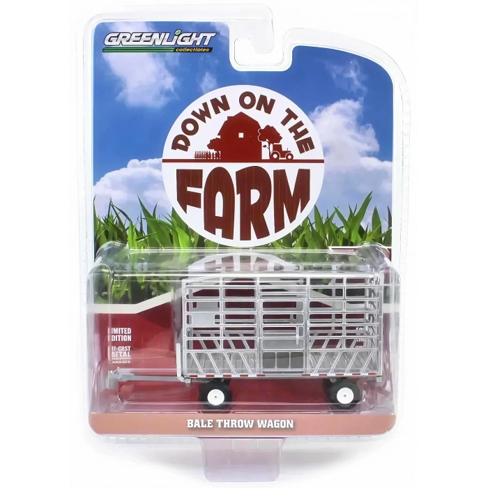 Greenlight 1/64 Down on the Farm Series 9- Silver & Red Bale Throw Wagon 48090-F