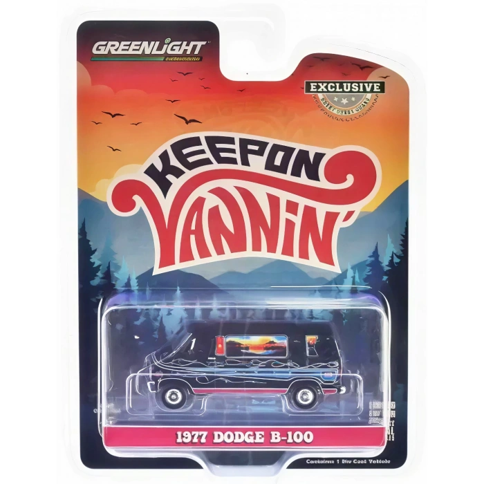 Greenlight 1/64 Vannin - 1977 Dodge B-100 Custom Van - Mountain Sunrise Decoration 30475