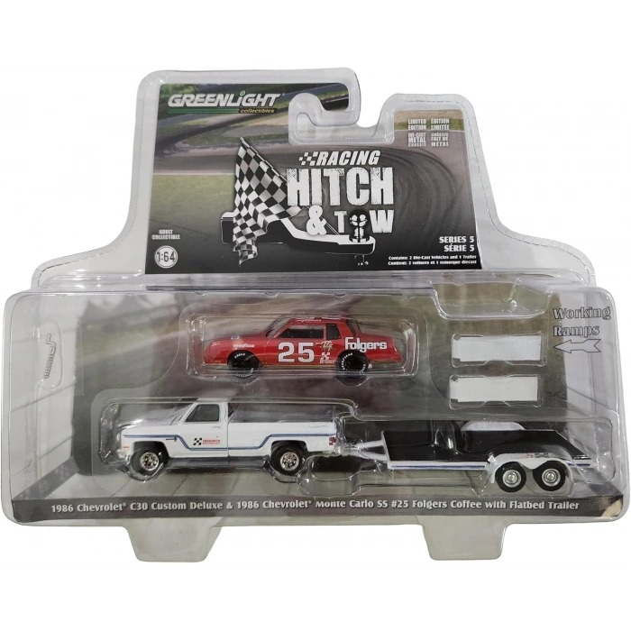 Greenlight 1/64 Racing Hitch & Tow Series 5 1986 Chevy C30 Custom Deluxe and 1986 Tim Richmond Monte Carlo SS 31170-B
