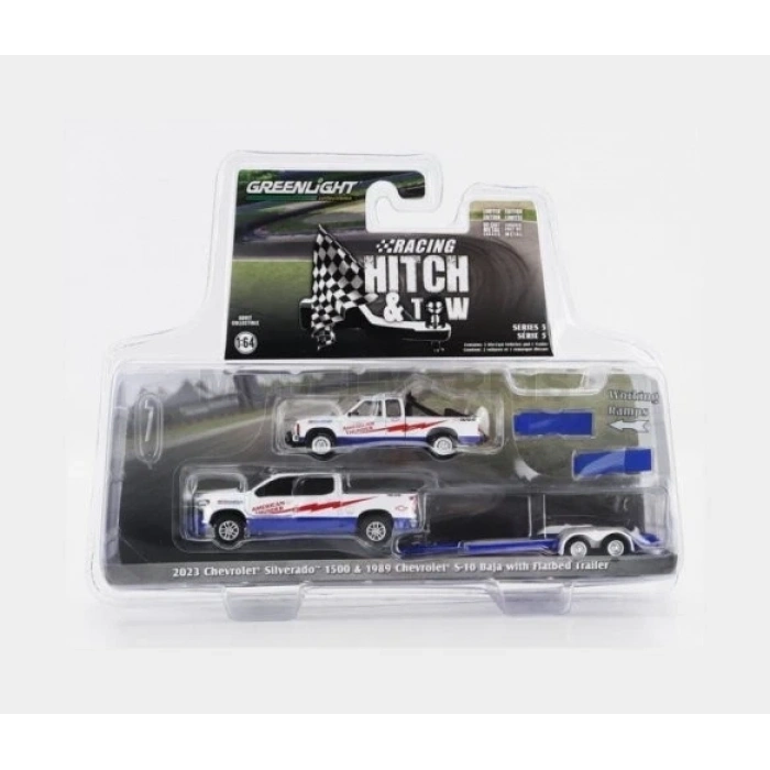 Greenlight 1/64 Racing Hitch & Tow Series 5 – American Thunder – 2023 Chevrolet Silverado 1500 and 1989 Chevrolet S10 Baja 31170-C