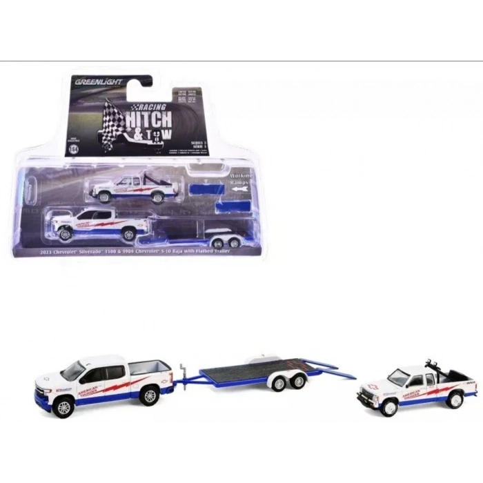 Greenlight 1/64 Racing Hitch & Tow Series 5 – American Thunder – 2023 Chevrolet Silverado 1500 and 1989 Chevrolet S10 Baja 31170-C