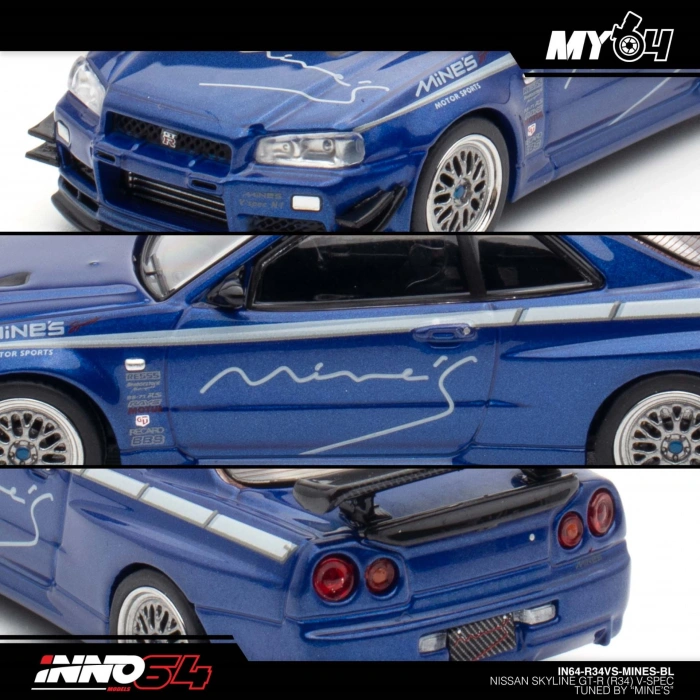 Inno 1/64 Nissan Skyline GT-R (R34) V-SPEC Tuned by MINES IN64-R34VS-MINES-BL