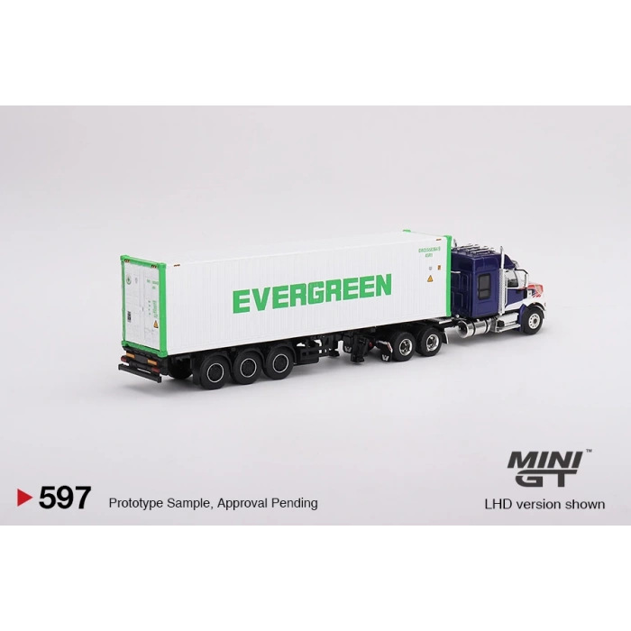 Mini GT 1/64 Western Star 49X Blue w/ 40 Reefer Container EVERGREEN