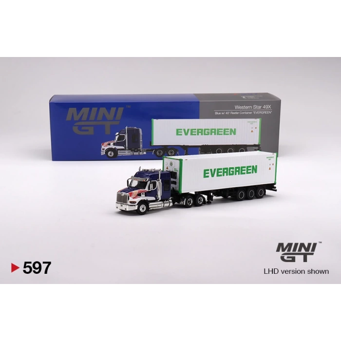 Mini GT 1/64 Western Star 49X Blue w/ 40 Reefer Container EVERGREEN
