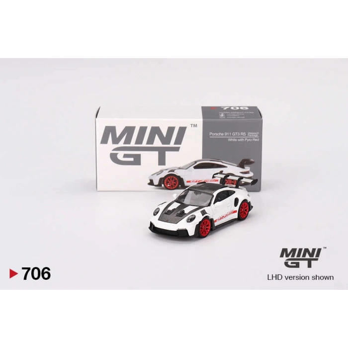 Mini GT 164 Porsche 911 (992) GT3 RS Weissach Package White with Pyro Red MGT00706