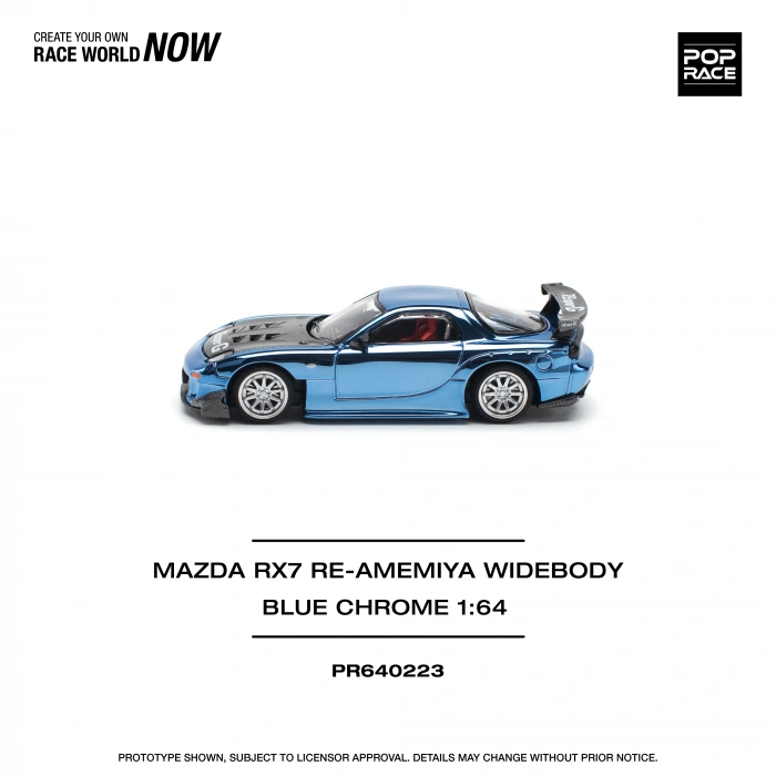 Pop Race 1/64 Mazda RX7 RE-Amemiya Widebody Blue Chorme
