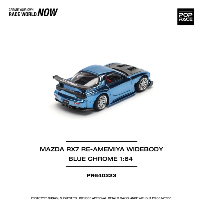 Pop Race 1/64 Mazda RX7 RE-Amemiya Widebody Blue Chorme
