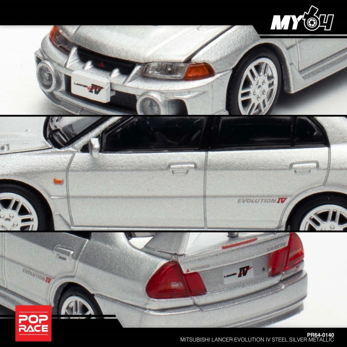 Pop Race 1/64 Mitsubishi Lancer Evolution IV Steel Silver Metallic