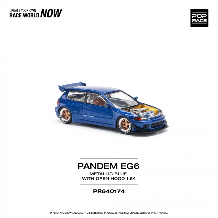 Pop Race 1/64 Pandem EG6 Metallic Blue With Open Hood