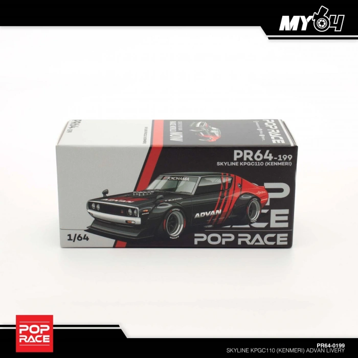 Pop Race 1/64 Skyline KPGC110 (Kenmeri) Advan Livery