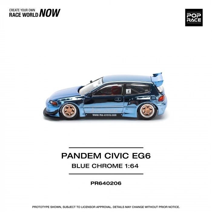 Pop Race PR40206 1/64 Pandem Honda Civic EG6 Blue Chrome