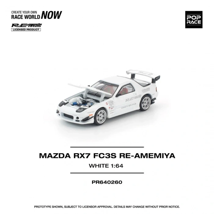 Pop Race PR64260 1/64 Mazda RX7 FC3S Re-Amemiya - White