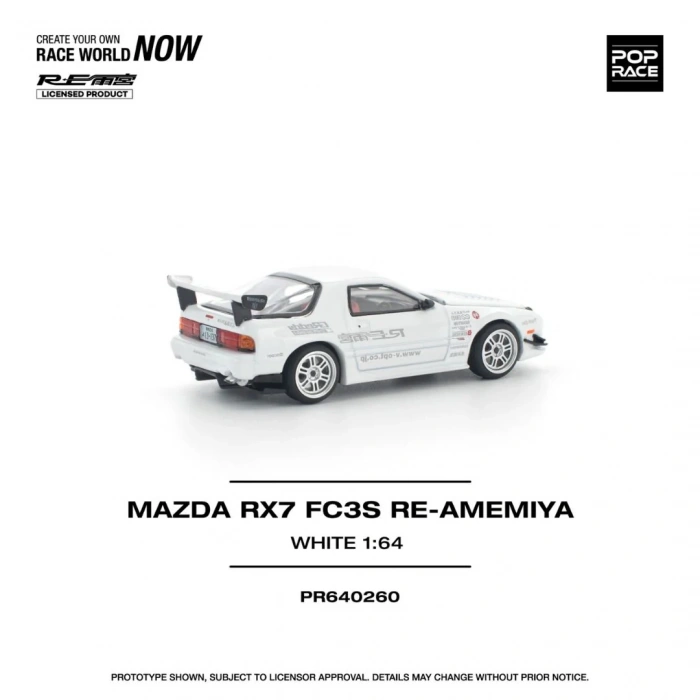 Pop Race PR64260 1/64 Mazda RX7 FC3S Re-Amemiya - White