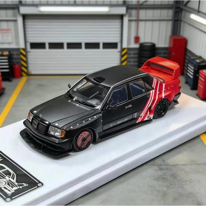 Rhino Model 1/64 Mercedes Benz 190E w124 Black Red Stripe