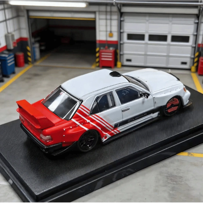 Rhino Model 1/64  Mercedes Benz 190E w124 White Red Stripe