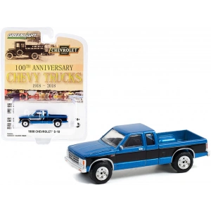 Greenlight 1:64 1988 Chevrolet S-10 4x4 Extended Cab Pickup Truck Blue Metallic and Black 100th Anniversary of Chevy Trucks