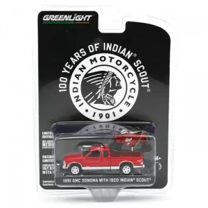 Greenlight 1/64 1991 GMC Sonoma With 1920 India Scout , Indian Motorcycle