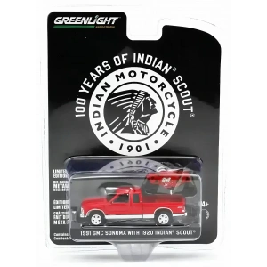 Greenlight 1/64 1991 GMC Sonoma With 1920 India Scout , Indian Motorcycle 28080-C