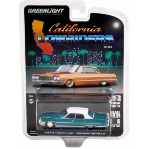 Greenlight 1/64 California Lowriders Series 1 - 1973 Cadillac Sedan deVille - Teal with White Roof Solid Pack