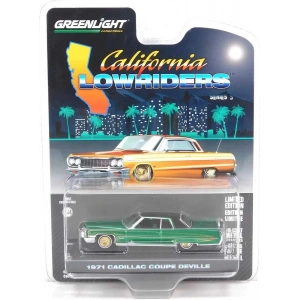 Greenlight 1/64 California Lowriders Series 5 - 1971 Cadillac Coupe DeVille – Green and Gold Solid Pack