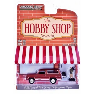 Greenlight 1/64 The Hobby Shop Series 16- 1978 Plymouth Trail Duster wiht Backpacker Figure