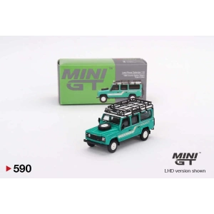 Mini GT 1/64 Land Rover Defender 110 1985 County Station Wagon Trident Green MGT00590