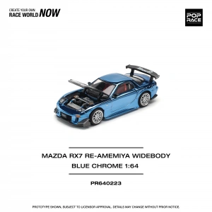Pop Race 1/64 Mazda RX7 RE-Amemiya Widebody Blue Chorme