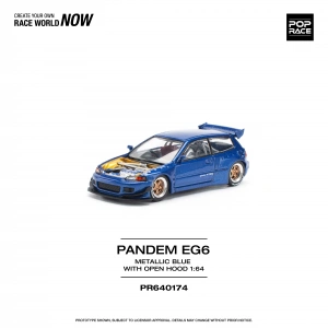Pop Race 1/64 Pandem EG6 Metallic Blue With Open Hood