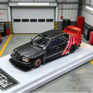 Rhino Model 1/64 Mercedes Benz 190E w124 Black Red Stripe